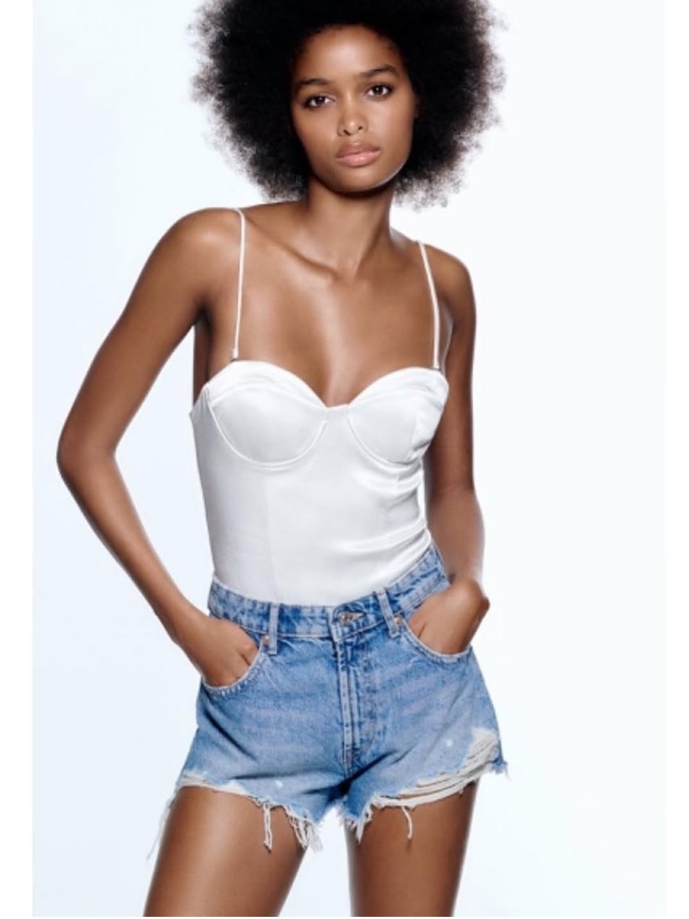 Zara Satin Effect Bustier Bodysuit White Ivory - Picture 15 of 16
